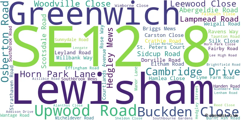 A word cloud for the SE12 8 postcode
